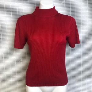 Red Mock Neck Short Sleeve Crystal Kobe Top